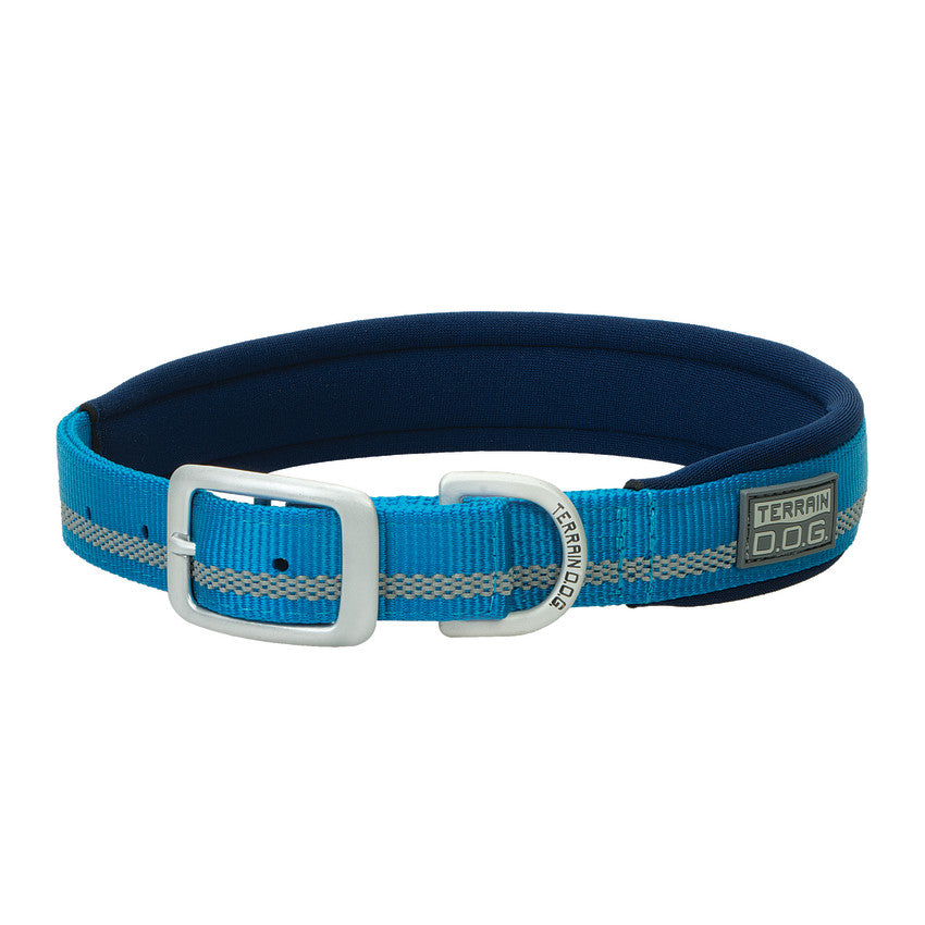 Blue reflective neoprene lined dog collar