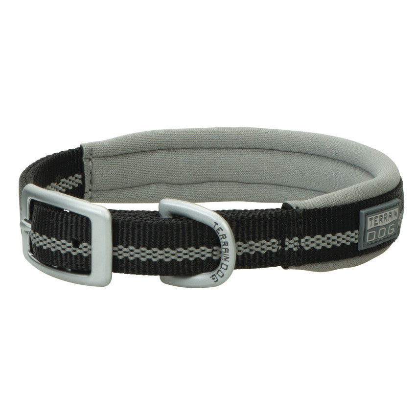 Black reflective neoprene lined dog collar