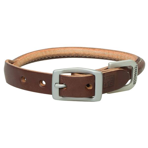Bridle Leather Rolled Dog Collar, Brown, 3/4" x 17"